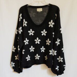 Dress Up - Black and White Floral Sweater.  Size Large